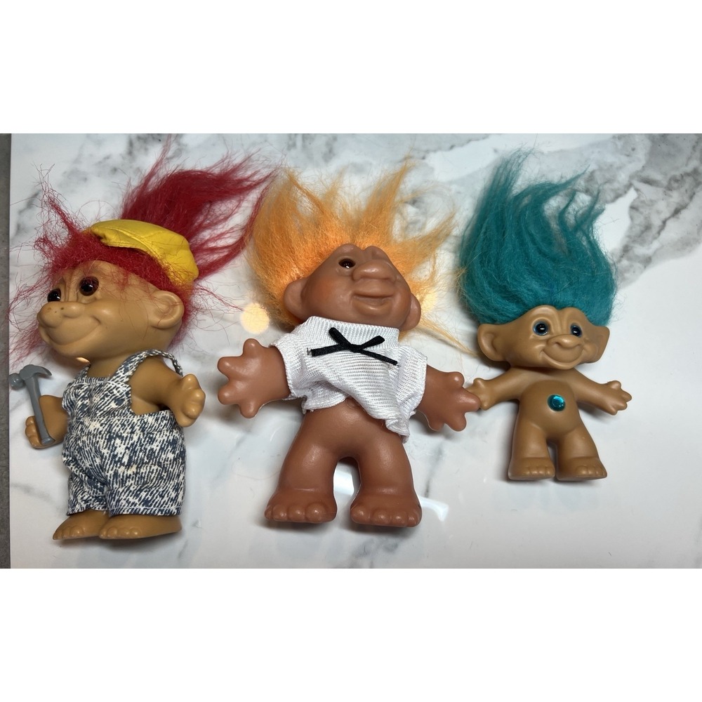 Vintage 1990s Ace Novelty Treasure Troll Doll Teal w/ Belly Jewel Dam 1986 Troll - Picture 2 of 7